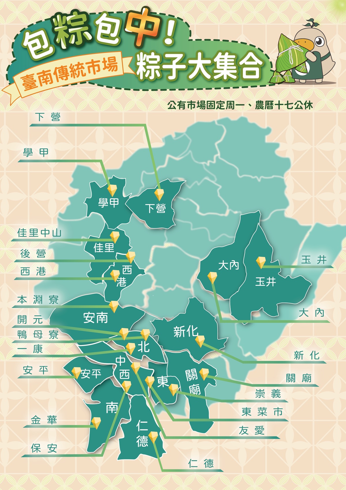 ▲端午佳節將至，臺南市市場處整理臺南傳統市場粽子地圖，讓大家可按圖索驥。（圖／台南市經發局提供）