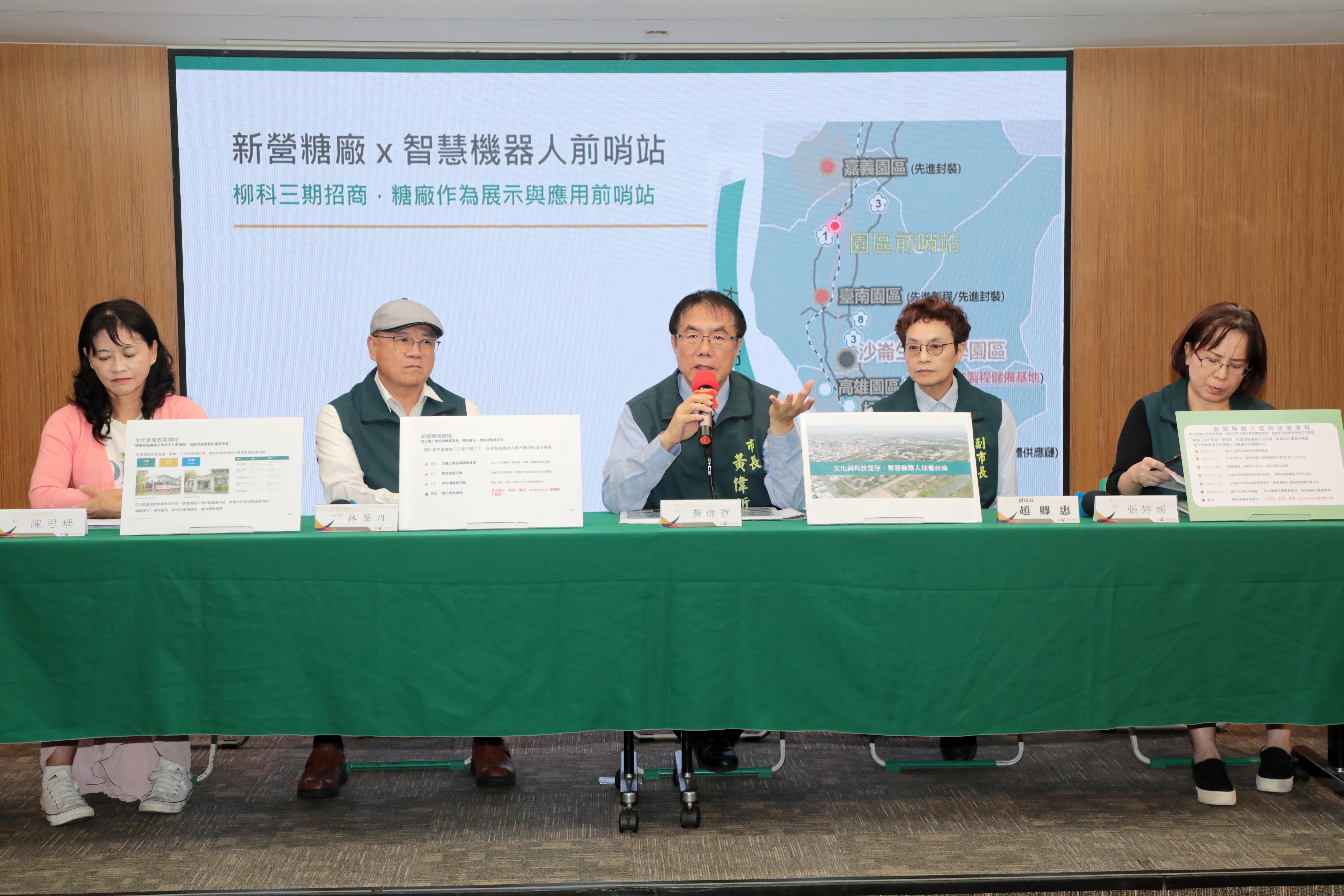 ▲市長黃偉哲親自宣布，將推動「智慧機器人加值台南—新營糖廠轉型文化科技場域」計畫。（圖／台南市政府提供）