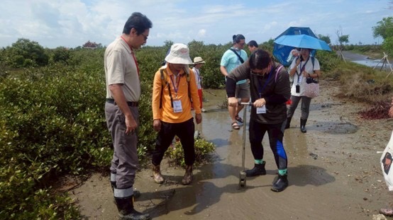 ▲學員於北門濕地進行土壤鑽探調查,實際體驗藍碳研究方法。(圖/雲嘉南風管處提供)